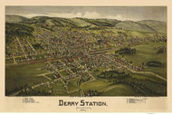 Derry Station, Pennsylvania 1900 Bird's Eye View - Old Map Reprint