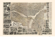 Easton PA and Phillipsburg NJ, Pennsylvania 1900 Bird's Eye View - Old Map Reprint