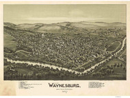 Waynesburg, Pennsylvania 1897 Bird's Eye View - Old Map Reprint