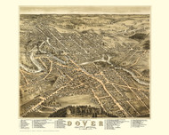 Dover, New Hampshire 1877 Bird's Eye View - Old Map Reprint