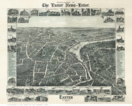Exeter, New Hampshire 1896 Bird's Eye View - Old Map Reprint