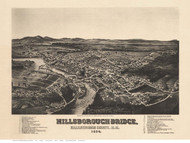 Hillsborough Bridge, New Hampshire 1884 Bird's Eye View - Old Map Reprint