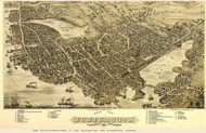 Portsmouth (close up), New Hampshire 1877 Bird's Eye View - Old Map Custom Print