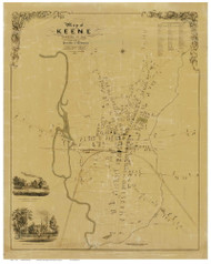 Keene 1853 Presdee & Edwards - Old Map Reprint - New Hampshire Towns Other