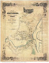 Brattleboro 1852 Presdee & Edwards - Old Map Custom Print - Vermont Towns Other