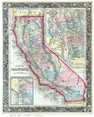 California 1860 Mitchell - Old State Map Reprint