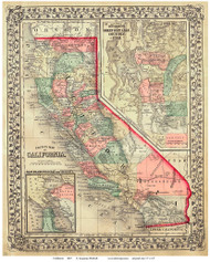 California 1867 Mitchell - Old State Map Reprint