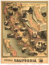 California 1888 Johnstone - Old State Map Reprint