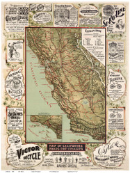 California 1895 Blum - Old State Map Reprint