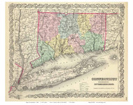 Connecticut 1856 Colton - Old State Map Reprint