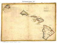 Hawaiian Islands 1837 Kalama - Old State Map Reprint