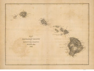 Hawaiian Islands 1845 Wilkes - Old State Map Reprint