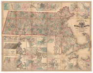 Massachusetts 1861 Walling - Old State Map Reprint