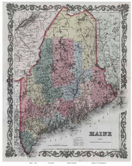 Maine 1853 Colton - Old State Map Reprint