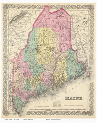 Maine 1856 Colton - Old State Map Reprint