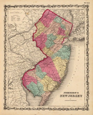 New Jersey 1860 Johnson - Old State Map Reprint