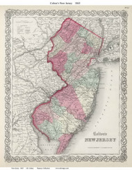 New Jersey 1865 Colton - Old State Map Reprint