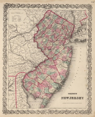 New Jersey 1866 Colton - Old State Map Reprint