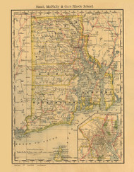 Rhode Island 1875 Rand McNally - Old State Map Reprint