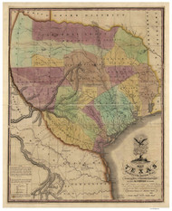 Texas 1837 Tanner - Old State Map Reprint