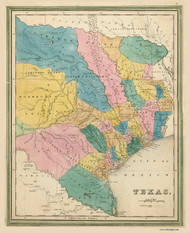 Texas 1839 Bradford - Old State Map Reprint