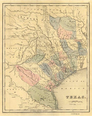 Texas 1839 Bradford - Pastel Colors - Old State Map Reprint