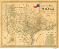 Texas 1849 Badeker - Old State Map Reprint