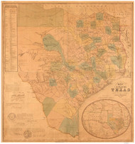 Texas 1853 DeCordova - Old State Map Reprint