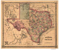 Texas 1866 Schonberg - Old State Map Reprint