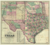 Texas 1872 Colton - Old State Map Reprint