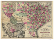 Texas 1881 G.W. & C.B. Colton - Old State Map Reprint