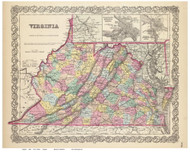 Virginia 1856 Colton - Old State Map Reprint