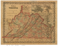 Virginia 1861 Colton - Old State Map Reprint