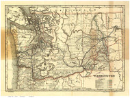 Washington State 1896 Cram - Old State Map Reprint