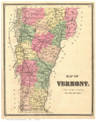 Vermont State Map 1869 - from the Chittenden Co. Beers Atlas - Old Map Reprint