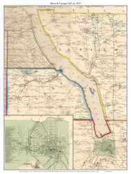 Cayuga Lake & Ithaca 1853 - Fagan - Old Map Reprint - NY Specials Lakes