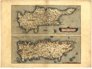 Cyprus and Crete, 1570 Ortelius - Old Map Reprint - World