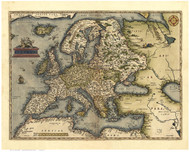 Europe, 1570 Ortelius - Old Map Reprint - World