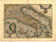 Italy, 1570 Ortelius - Old Map Reprint - World