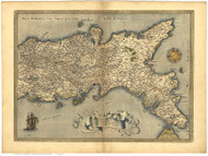 Southern Italy, 1570 Ortelius - Old Map Reprint - World