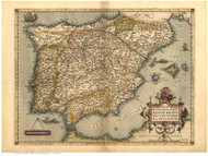 Spain, 1570 Ortelius - Old Map Reprint - World