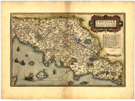Tuscia, 1570 Ortelius - Old Map Reprint - World