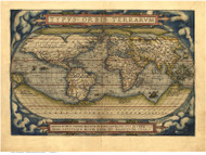 World, 1570 Ortelius - Old Map Reprint - World