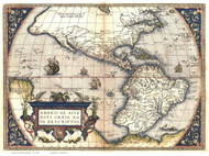 North and South America 1570 Old Map Reprint - Ortelius