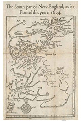 New England 1634 Old Map Reprint - Wood