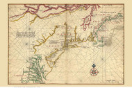 Atlantic Coast from New England to Virginia, 1639 Vinckeboons - USA Regional