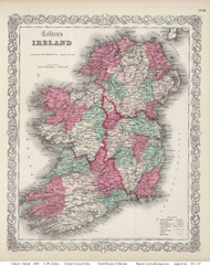 Ireland 1865 Colton - Old Map Reprint