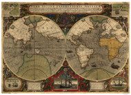 1595 World Map by Hondius & Power