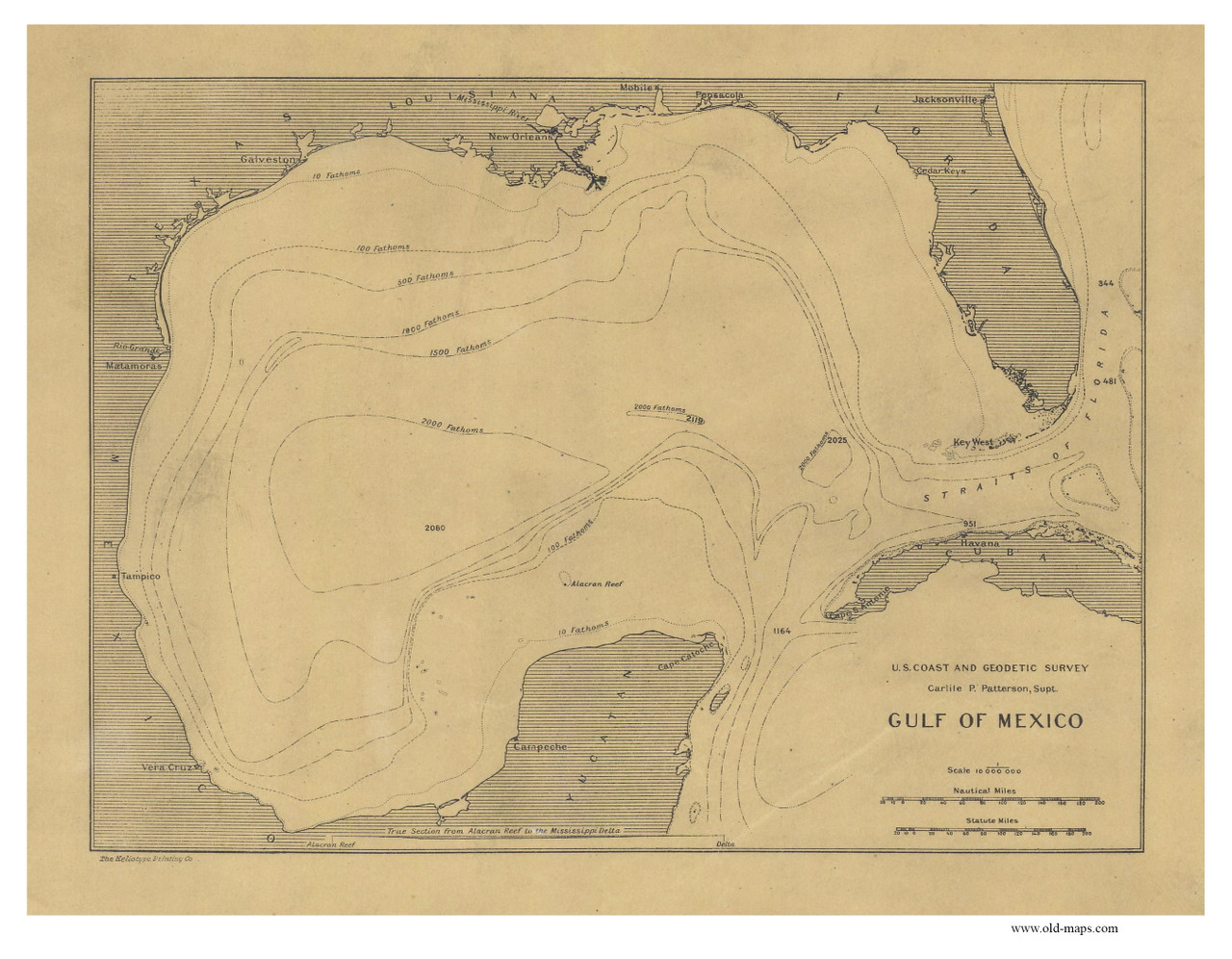 Gulf Of Mexico 1900 Old Map Nautical Chart 1 10 000 000 Sc Reprint 1007 Old Maps