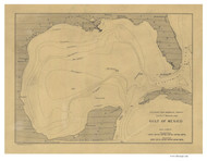 Gulf of Mexico 1900 Old Map Nautical Chart 1:10,000,000 sc Reprint 1007